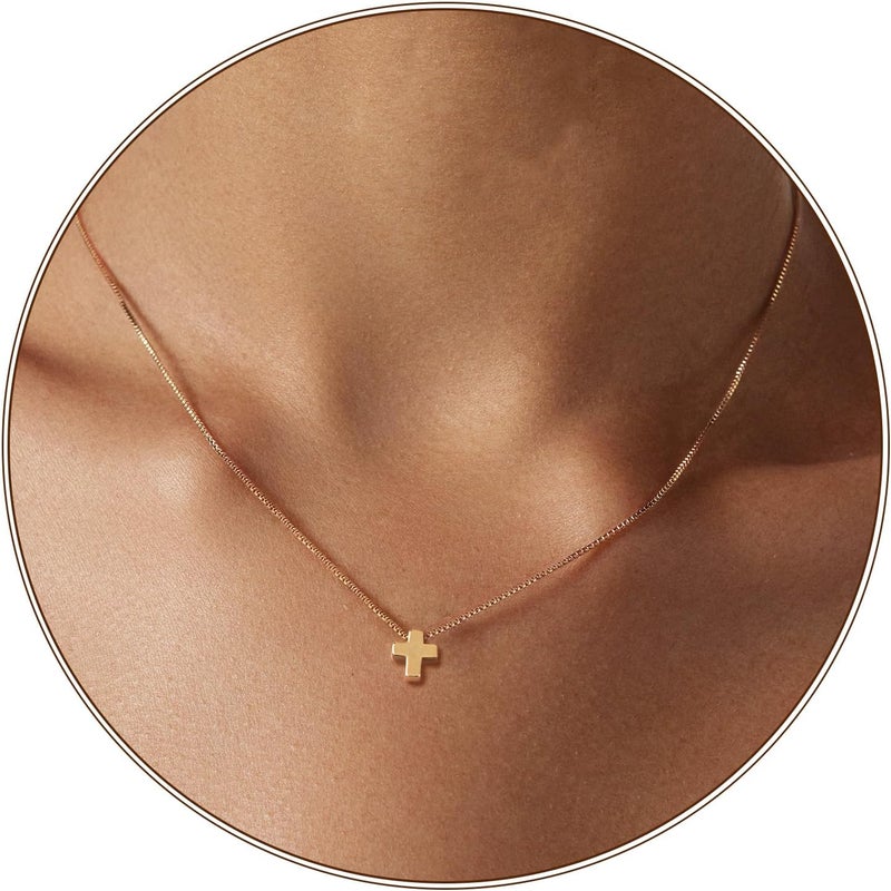 Partm Gold Cross Necklace for Women 14K Plated Dainty Pendant Cross Chain Faith Crucifix Choker Baptism Necklace for Women Trendy Religious Jewelry Hypoallergenic - Image 1